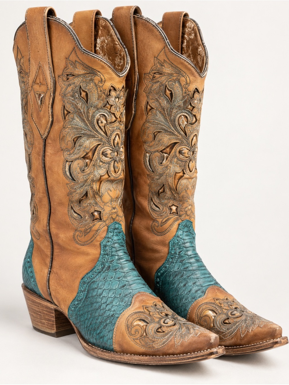 Corral C1620 Vintage Tooled Leather Turquoise Western Cowboy Boots Size 9
